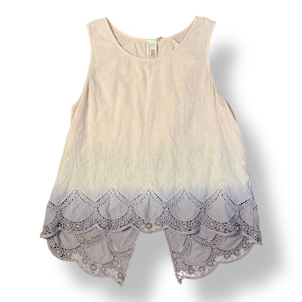 Aratta Stitch Fix Blush Ombre Lace Hem‎ Tank Top Women’s Small Split Back Boho